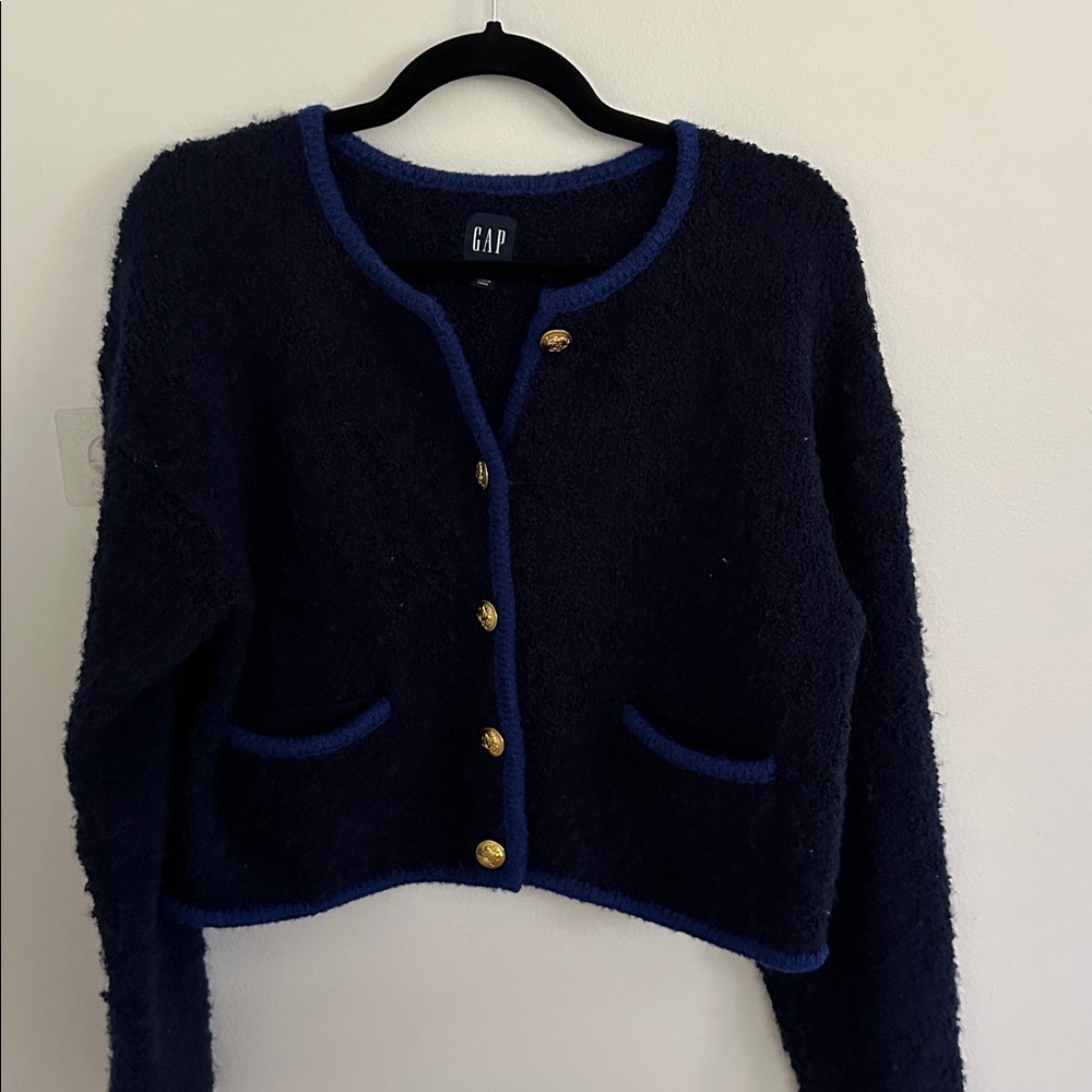 GAP navy lined blue Cardigan with Gold Accents